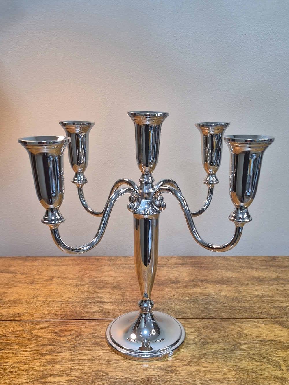 ELEGANCE SILVER Five Arm Silver Plated Heavy Candelabra Taper Candleholder